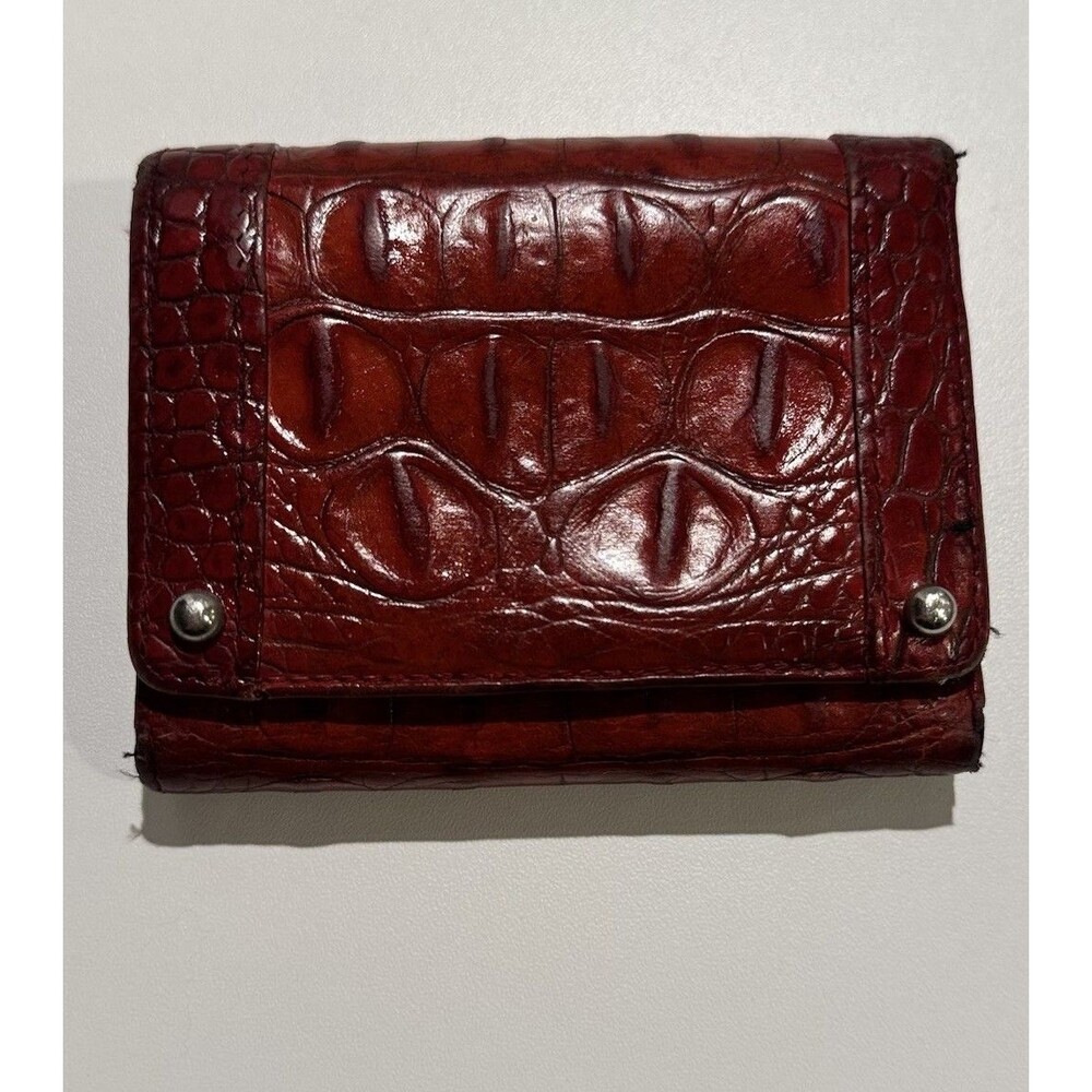 Brahmin Croc-embossed Women’s Trifold Wallet Kiss-lock Burgundy Leather Vintage